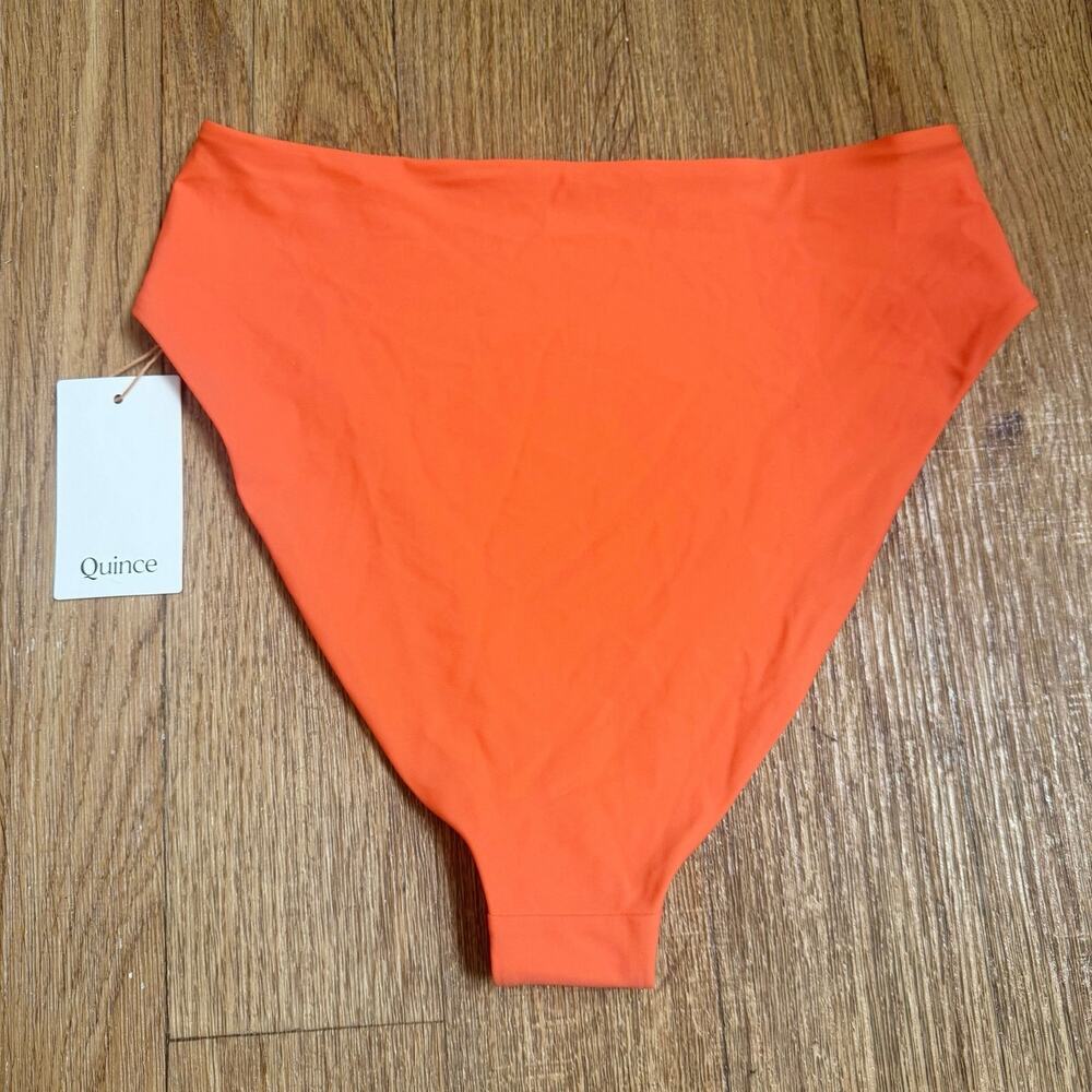 Quince Italian High-Rise High-Leg Bikini Bottom in Sunset Orange Size Large - Picture 8 of 9